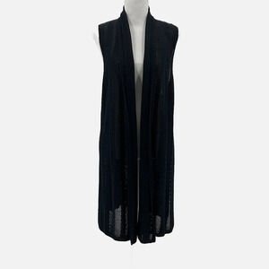Lafayette 148 Long Line Open Knit Viscose & Cotton Vest in Navy - Size Medium